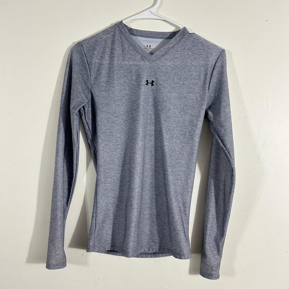Under Armour Athletic Top Womens XXS Grey  V-Neck Long Sleeve Shirt